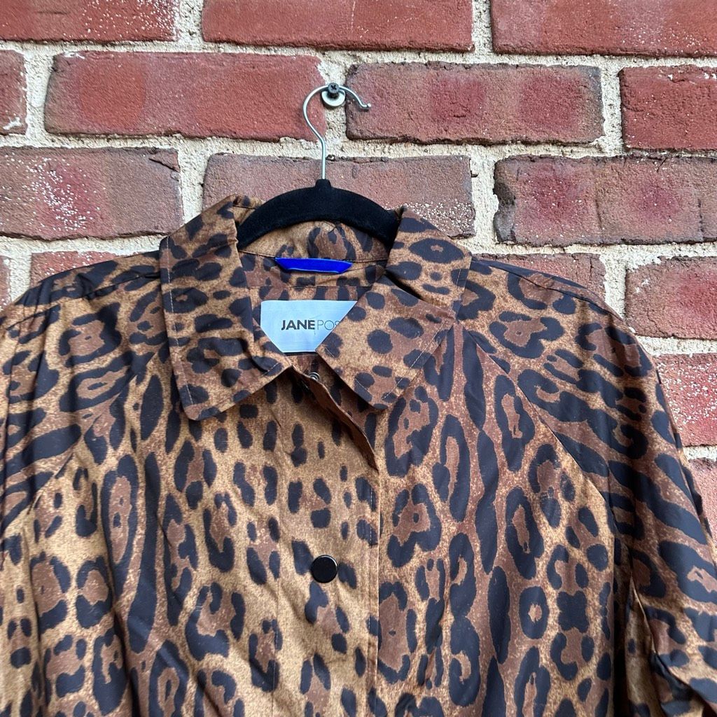 Jane Post $695 Leopard Print Nylon Rain Jacket Snap Front Womens Small New — image 3 of 8